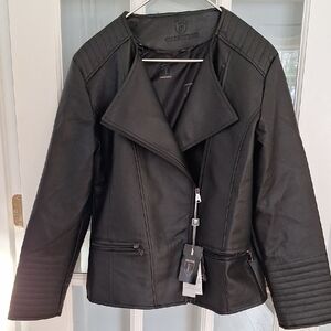 F Collections Vegan  Black Leather Motorcycle Jacket. Matching backpack sold sep